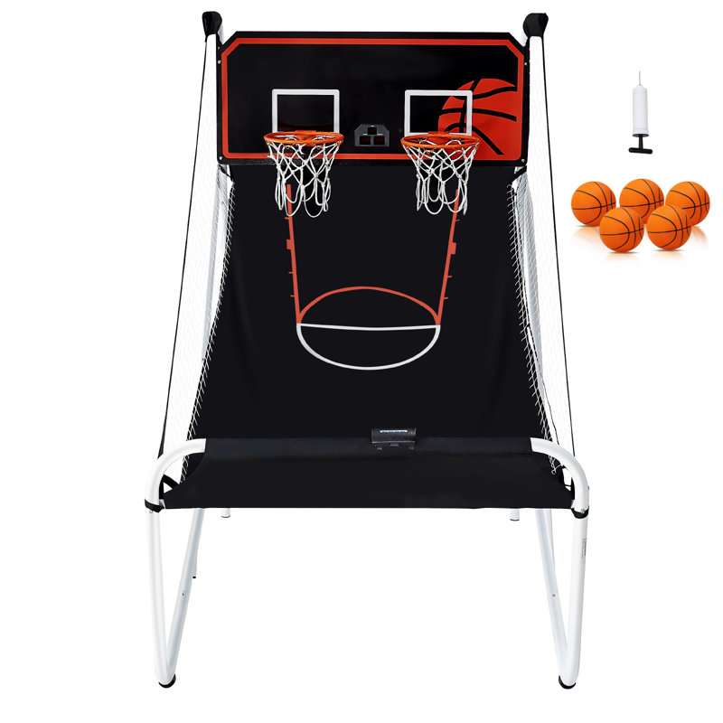 Foldable Black and White Indoor Basketball Arcade Game with Electronic Scoreboard