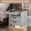 Tables de bout 24 tiroirs de 24 po de hauteur avec 2 tiroirs avec rangement et prises intégrées, détectant les lumières DEL pour le salon, la chambre à coucher-424191299-409577544
