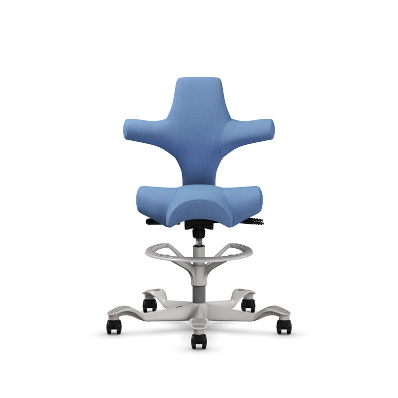 Fauteuil réglable en hauteur avec repose-pieds HœG Capisco, Polyester, Light Washed Blue, Argent argent