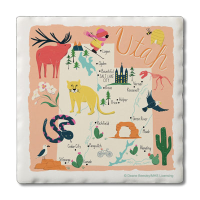 Utah Home 4 Piece Tumbled Tile Coaster Set