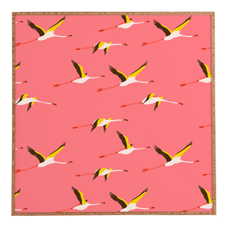 « flamant rose broyage », impression encadrée, H 12 po x l 12 po