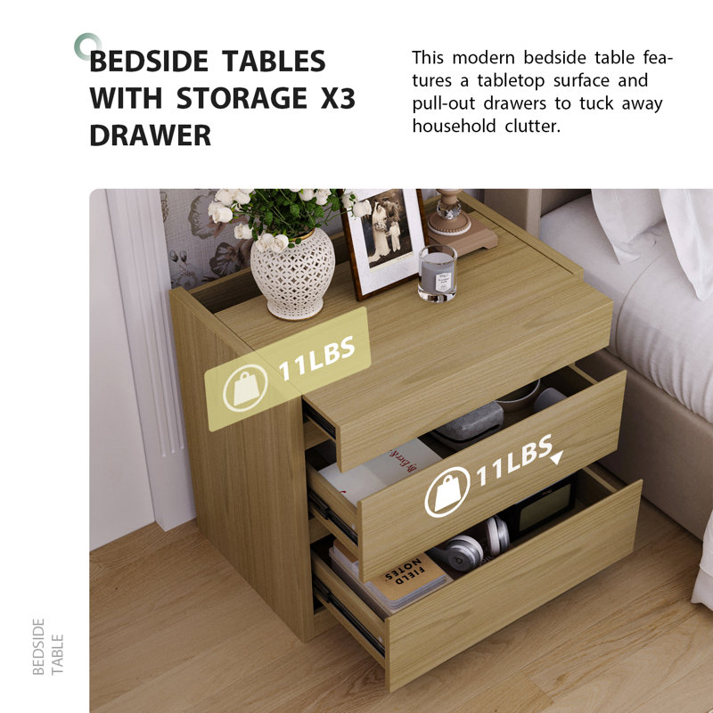 66cm W Manufactured Wood Bedside Table