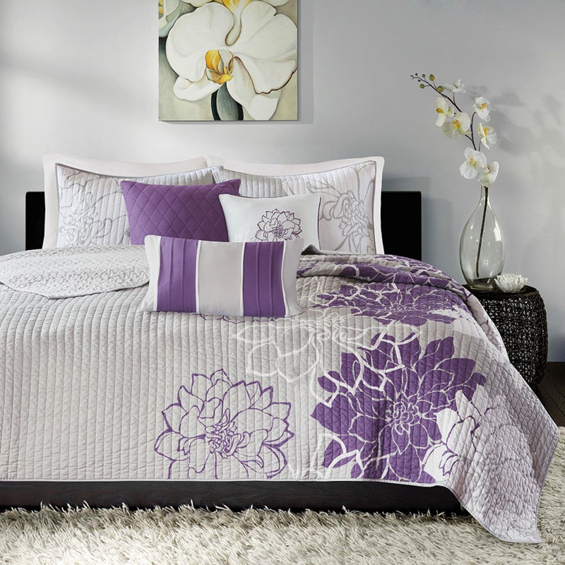 Ensemble de courtepointe en coton 6 pièces, Courtepointe double + 5 pièces supplémentaires, Mauve