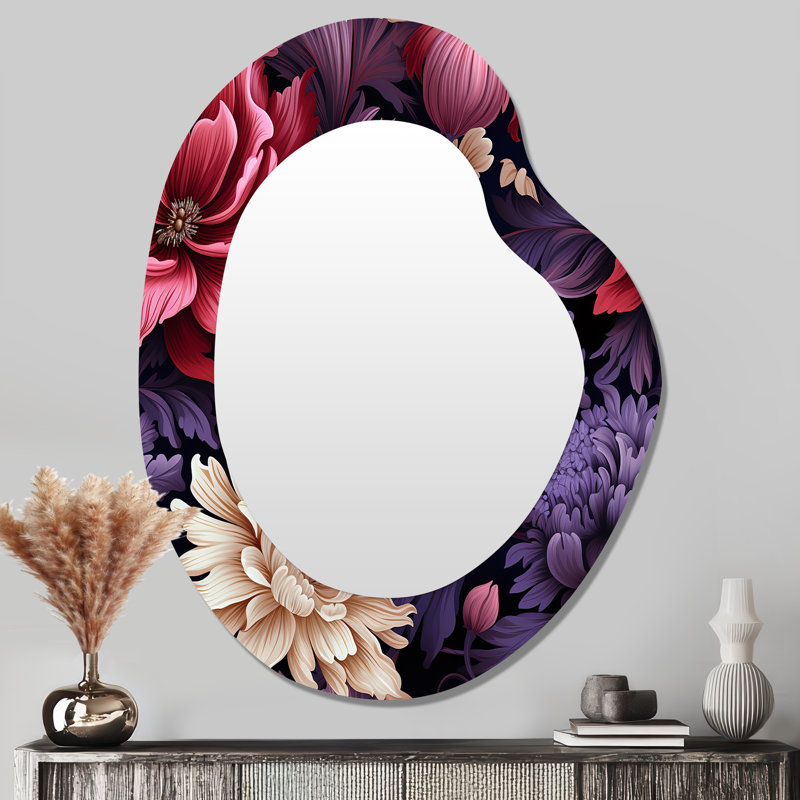 Pink And Purple Bohemian Damask Harmony - Irregular Damask Assymetrical Bohemian Unique Wall Mirror