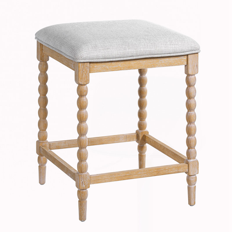 Ensemble de 4 tabourets rembourrés, 4, Siège gris / cadre naturel