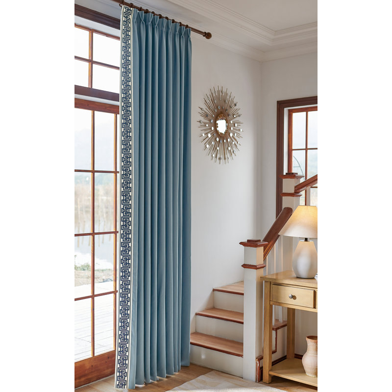 Allison Cotton Blend Room Darkening Curtain Pair (Set of 2), Blue Fabric/Navy Trim, 50" W x 90" L