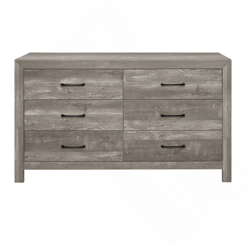 Commode de style rustique moderne avec finition grise 1 pièce et 6 tiroirs