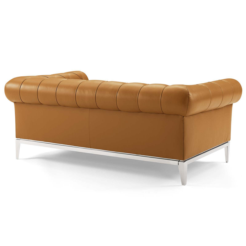Causeuse et fauteuil capitonnés en cuir Idyll, Cuir assorti brun clair