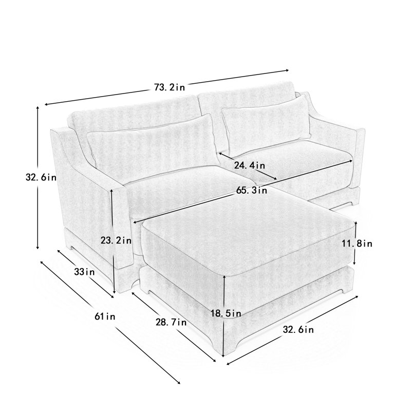 2 Seater Sofa Chenille Fabric With One Ottoman, High - Quality Wood,High - Resilience Sponge Elegant Arms For Bedrooms Living Rooms Apartments