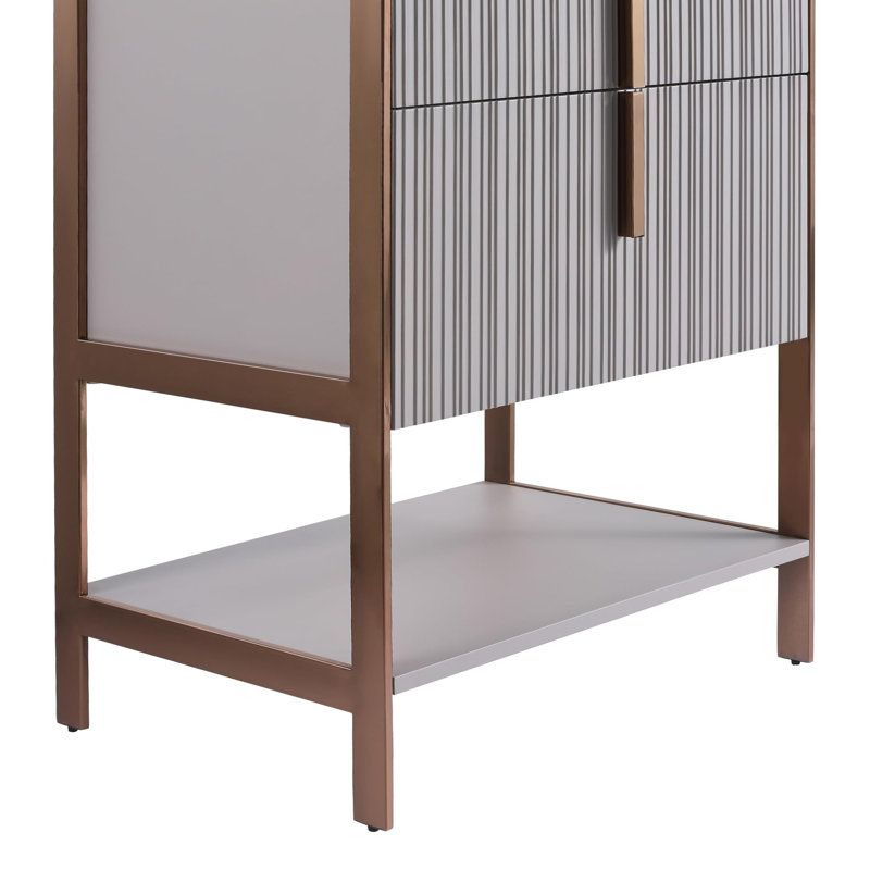 Meuble-lavabo moderne avec plateau en pierre Serenity, Taupe vif / or rose, 24", Pierre artificielle blanche