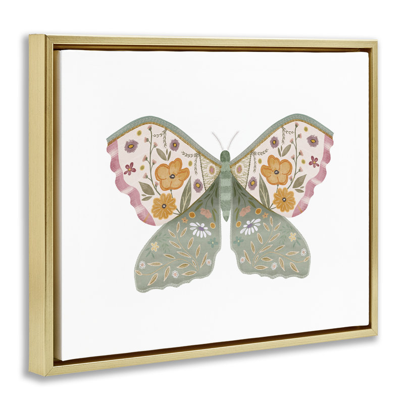 «Moth with Floral Wings» par Leah Straatsma, H 25 po x l 31 po, Cadre flottant métallique doré