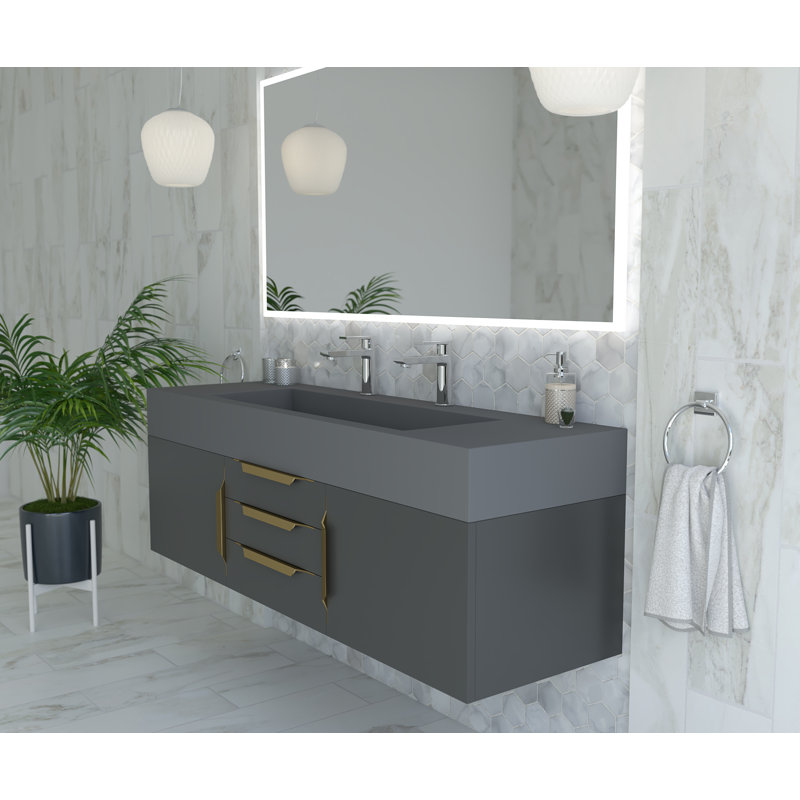 Nile 60" Wall-Mounted Single Bathroom Vanity Set, White, Blue, Brushed Nickel
