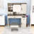 Makeup Vanity with Sliding LED Mirror, Charging Station, Glass-Top Display, Dual Cabinets and Stool-1435297402