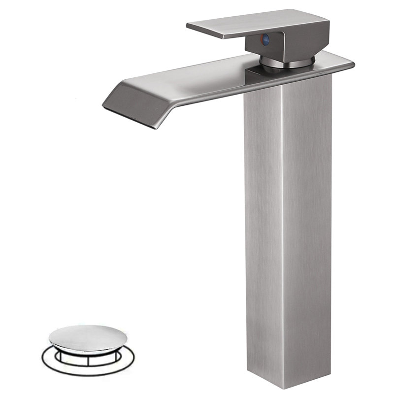 Single Hole Single-Handle Bathroom Vessel Faucet With Pop-Up Drain Without Overflow, Brushed Nickel