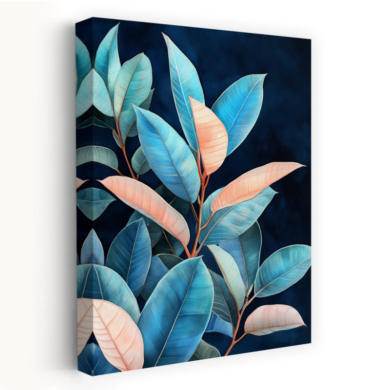 «Elegant Blue Peach Foliage», art abstrait coloré, plante naturelle, H 18 po x l 12 po