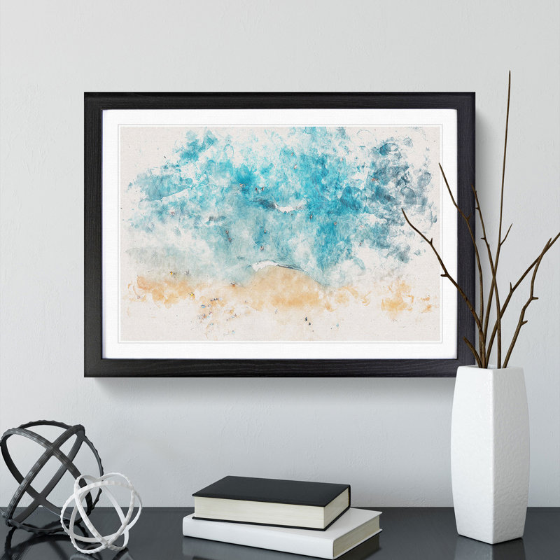 Busy Beach in Brazil - Picture Frame Painting Print, Black Framed, 62cm H x 87cm W x 2cm D