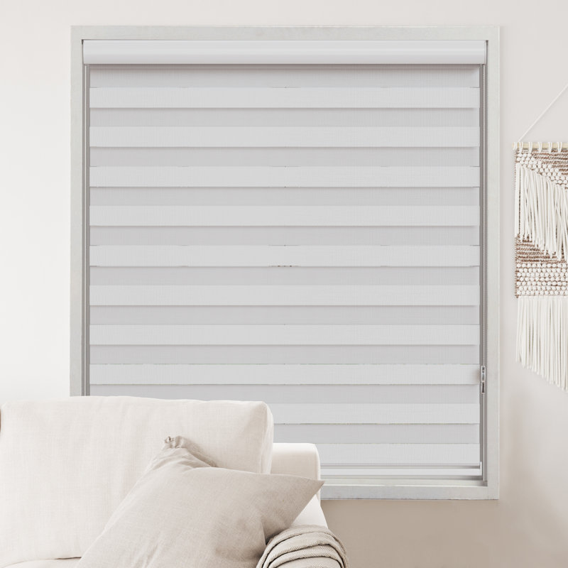 Store à enroulement double avec fenêtre Zebra Blinds, store à cordon horizontal, intimité, 72 po de longueur, Blanc