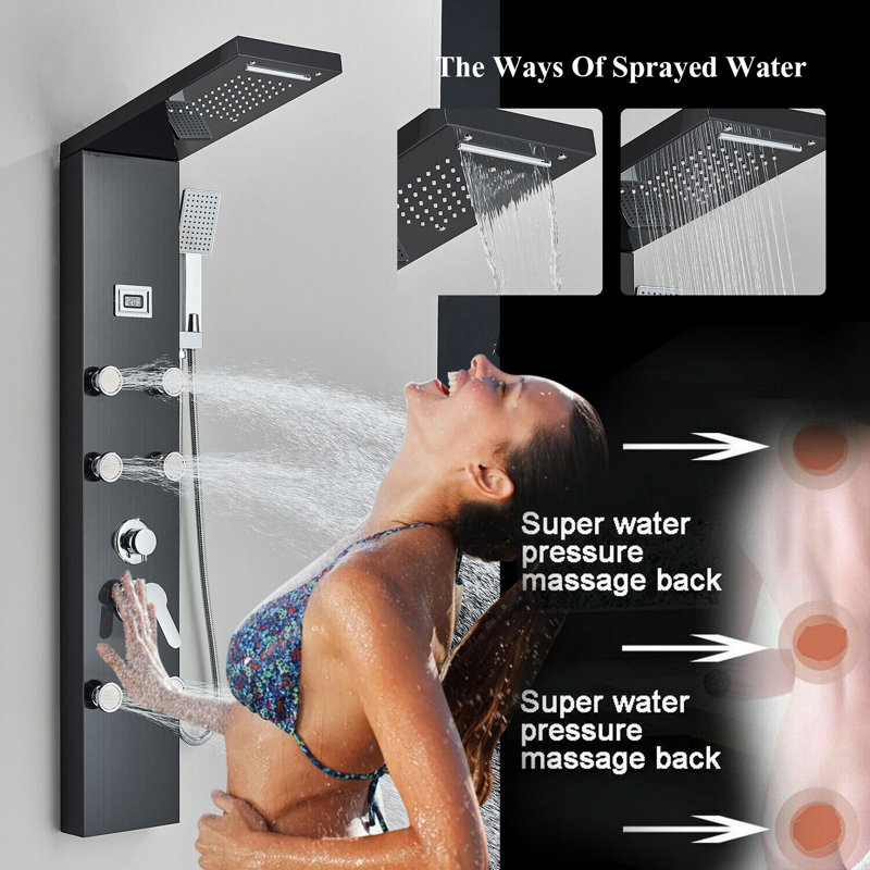 44.48'' Shower Panel with Fixed Shower Head, Black