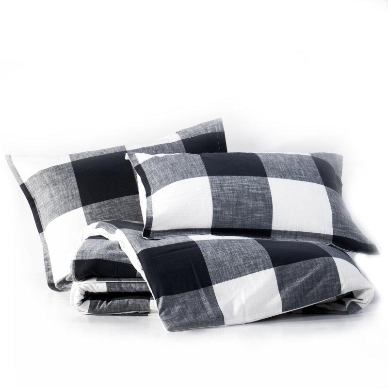 Ensemble de housse de couette 100% coton à carreaux teints avec flammé texturé, ensemble de literie de ferme doux et respirant, certifié OEKO-TEX
