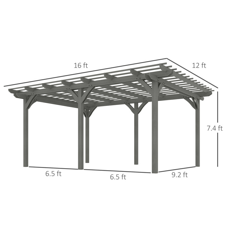 12' x 20' Outdoor Pergola, Wood Gazebo Grape Trellis with Stable Structure for Climbing Plant Support, Garden, Patio, Backyard, Deck, Gray