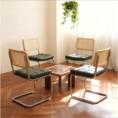 Ensemble de 4 chaises de salle à manger, chaises d'appoint latérales en rotin de similicuir avec pieds chromés, chaises de style moderne Mid-Century conçues par Breuer, chaises de cuisine de salle à manger rembourrées