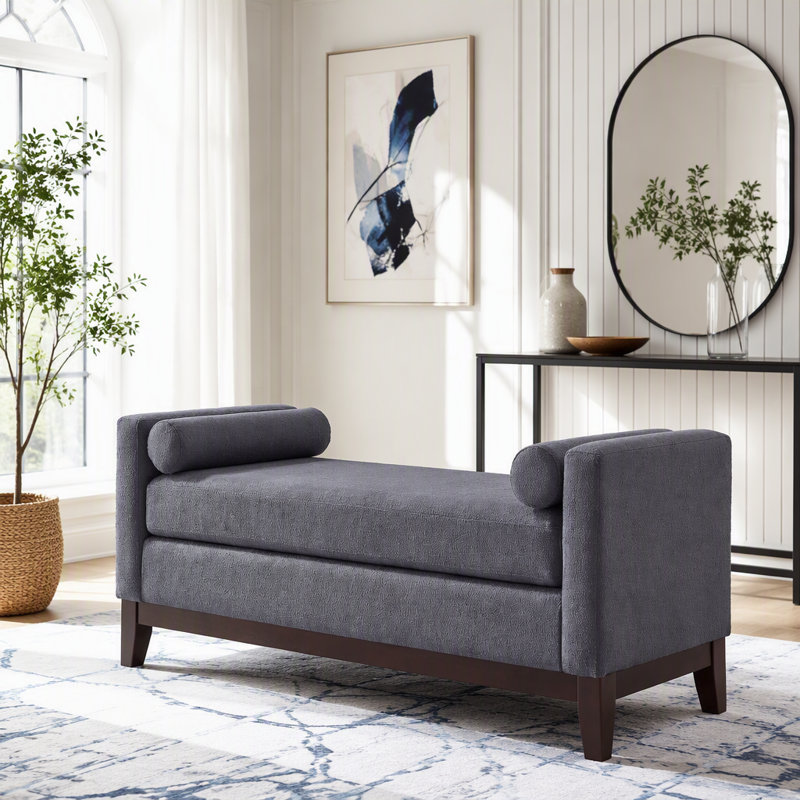 Banc rembourré avec repose-pieds Boucle, Gris foncé