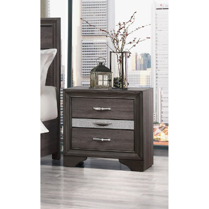 3 tables de chevet de style moderne - mobilier de chambre gris étincelant et 3 tiroirs spacieux pour le rangement