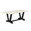 6 Piece Dining Room Table Set Contains a Rectangle Kitchen Table with V-Legs and 4 Black Linen Fabric Parson Chairs with a Bench, Wire brushed Black-290442641-290442670-290442671
