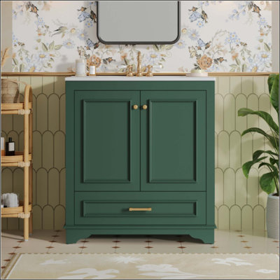 Meuble-lavabo luxueux avec lavabo en céramique, meuble-lavabo avec 2 grandes portes à fermeture douce, meuble de rangement en bois massif