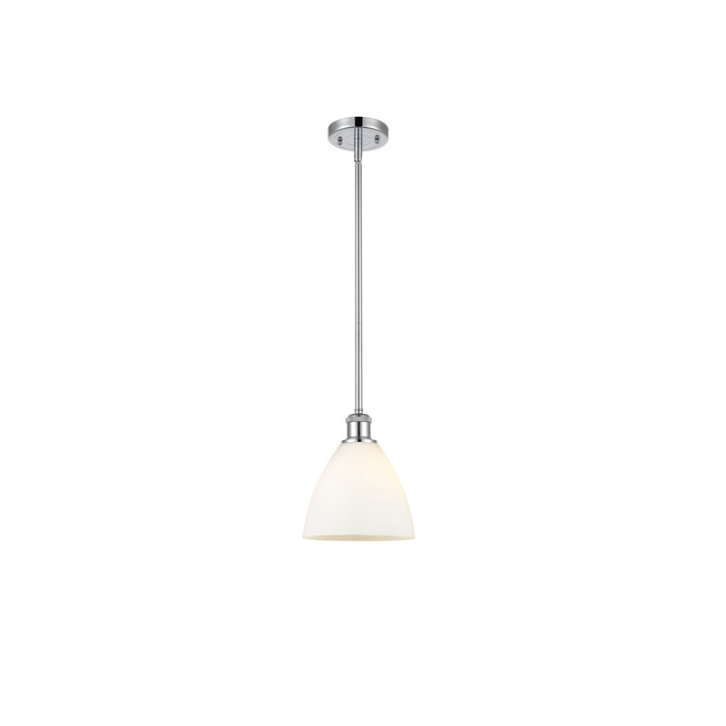 Luminaire suspendu en forme de globe à 1 lumière Alonta, Blanc mat, H 42,25 po x l 7,5 po x P 7,5 po, Chrome poli