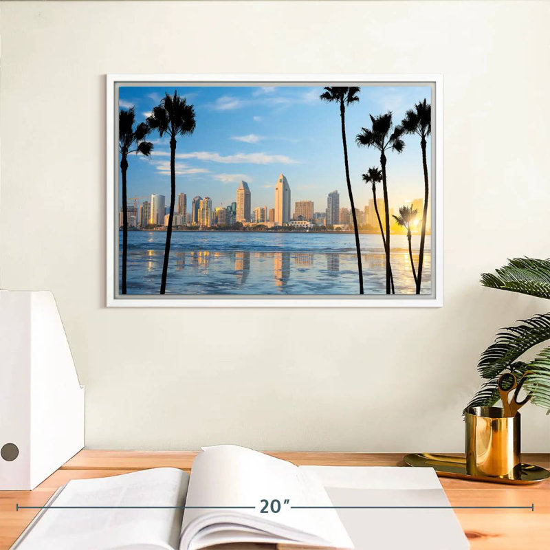 Horizon du centre-ville de San Diego, Cadre flottant blanc, 13 po x 9 po