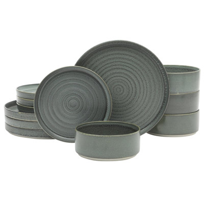 Gibson Elite Echo Bay 12 Piece Porcelain Reactive Glaze (Service for 4) Ceramic Plates and Bowls Modern Stackable Dinnerware Set -