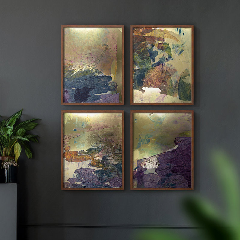 «Monet's Landscape I», ensemble de 4 encadrées, H 10 po x l 32 po, Noyer
