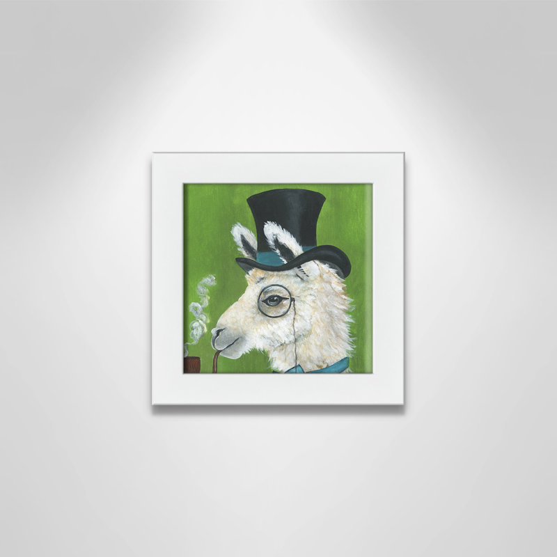 Lama et tuyau, art encadré, H 10 po x l 10 po x P 0,625 po, Cadre blanc