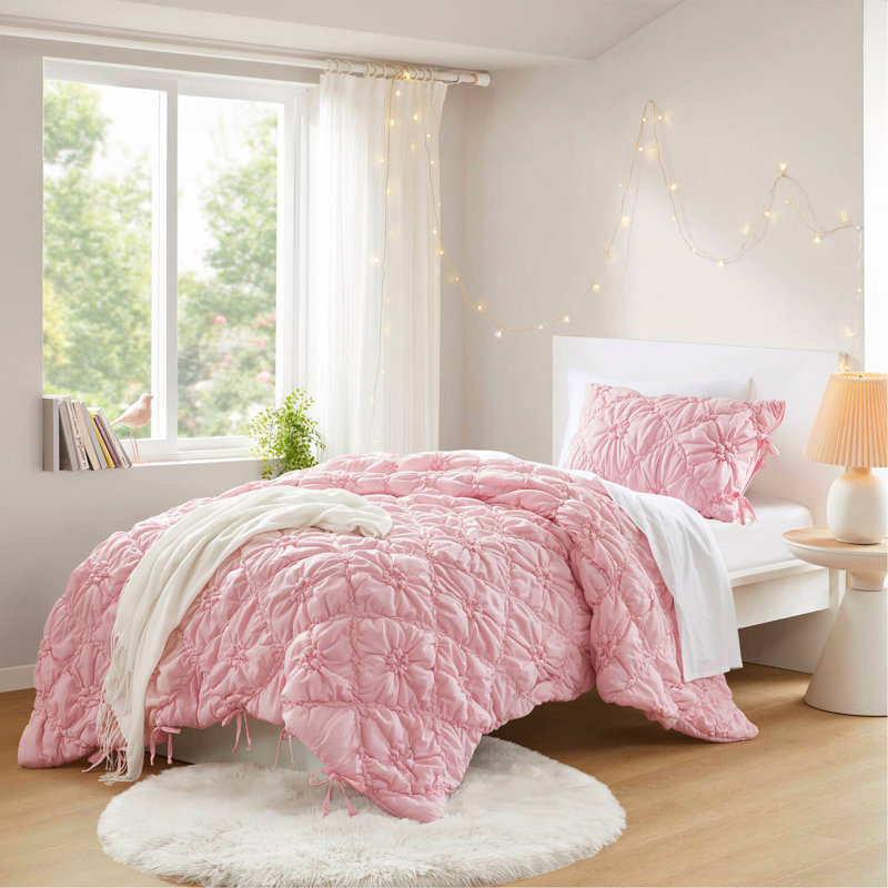 Ensemble d'édredon 2 pièces, Édredon simple + 1 taie décorative, Rose
