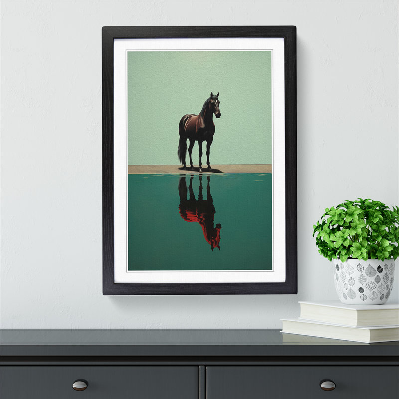Horse Minimalism No.3 - Single Picture Frame Print on Wood, Black Framed, 34cm H x 25cm W x 2cm D
