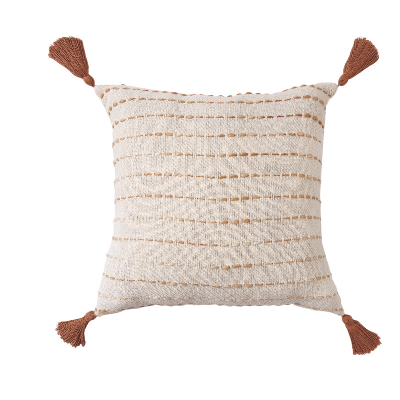 Oliver 20" Brown and Ivory Cotton Blend Tassel Throw Pillow