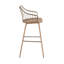 Tabouret de bar à hauteur fixe en bois blanchi et métal cuivré antique avec repose-pieds carré