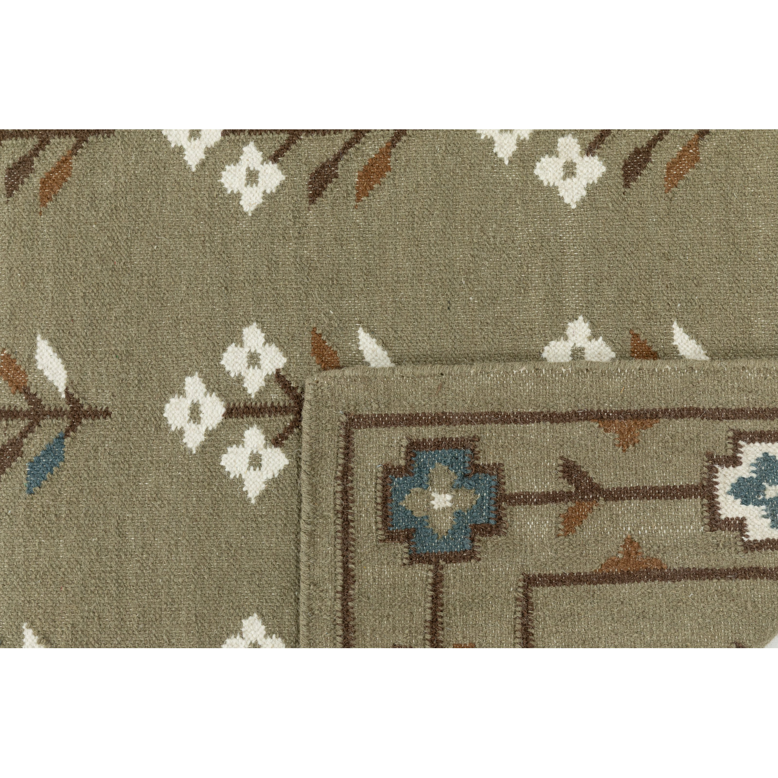 Heidi Flatweave Floral Wool Rug, Green, 2'6x8'