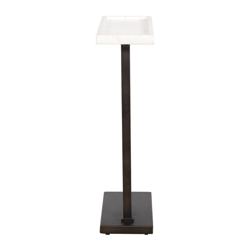 Table d'appoint en fer foncé foncé avec plateau rectangulaire en marbre blanc H 24 po x P 6 po x l 12 po