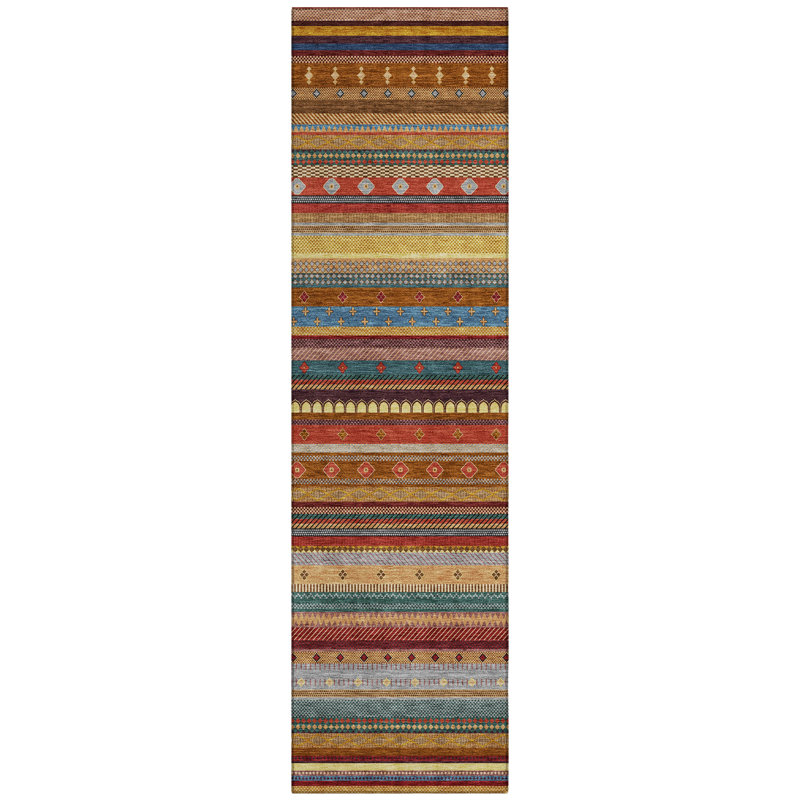 Machine Washable Indoor/Outdoor Husby ACN2218 Striped Rug, Runner 2'3" x 7'6"