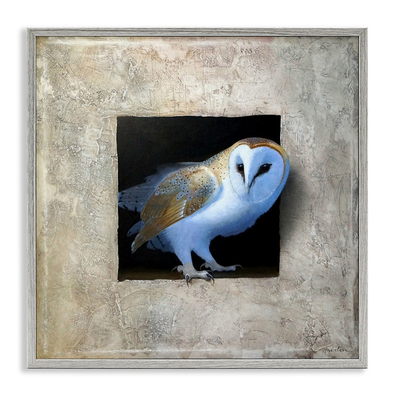 «Mysterious Barn Owl Peering From Darkness», ensemble de giclées d'art texturé par Alan Weston, L 12 po x H 12 po