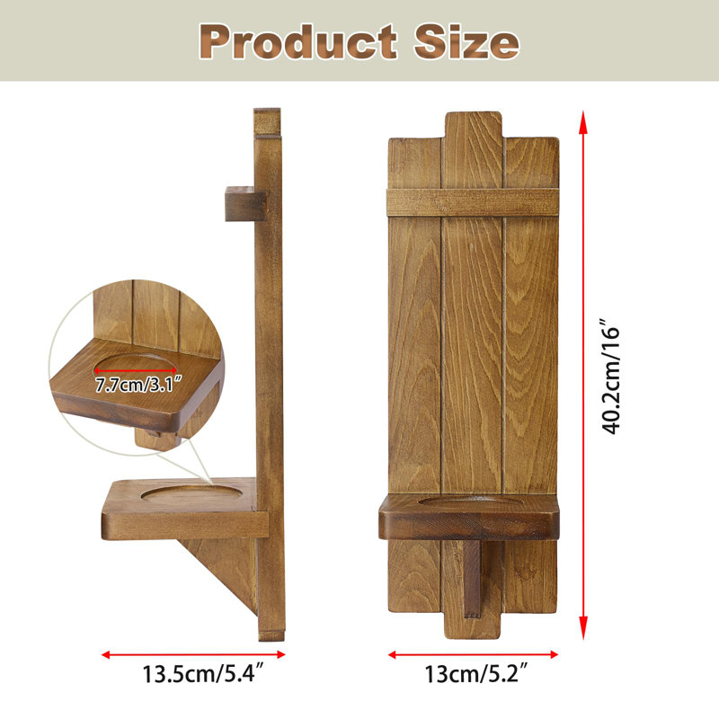 Wood Wall Candle Sconces Set Of 2, Brown Hanging Pillar Candle Holders Farmhouse Wall Decors, Rustic Candle Sconces Hanging Candlestick Holder For Living Room Fireplace Dining Room Bedroom