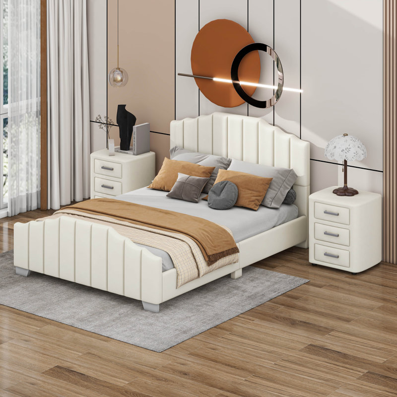 Ensemble de meubles de chambre à coucher en bois 3 pièces Modern, Grand, Beige