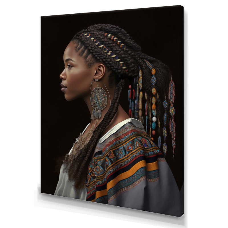 Cubiko, femme africaine élégante dans des tons de gris traditionnels sur toile, H 20 po x l 12 po x P 1 po, Toile tendue