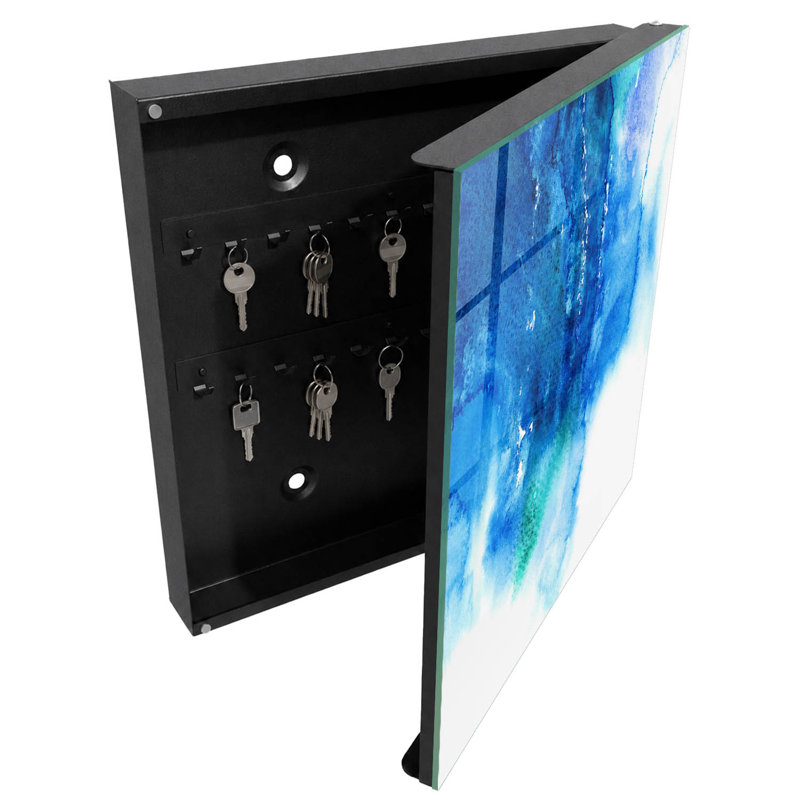 Key storage cabinet, Opens to the left, 30x30x5, White, Blue abstraction with green accents, 