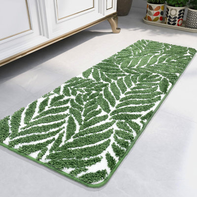 Tapis de salle de bain - Tapis de salle de bain long de 4 pi Tapis de bain long vert Feuille de chambre à coucher 47 po