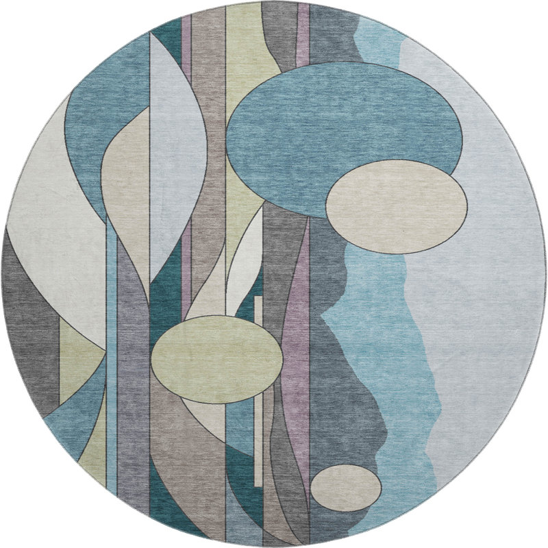 Premium Machine Washable Mayfield AMF2252 Modern Rug, Teal, 8' Round
