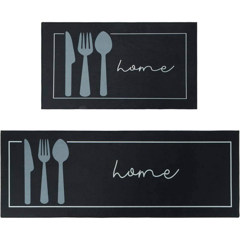 Abstract Anti-Fatigue Non-Skid Kitchen Mat, Rectangle 3'7" x 10', Black