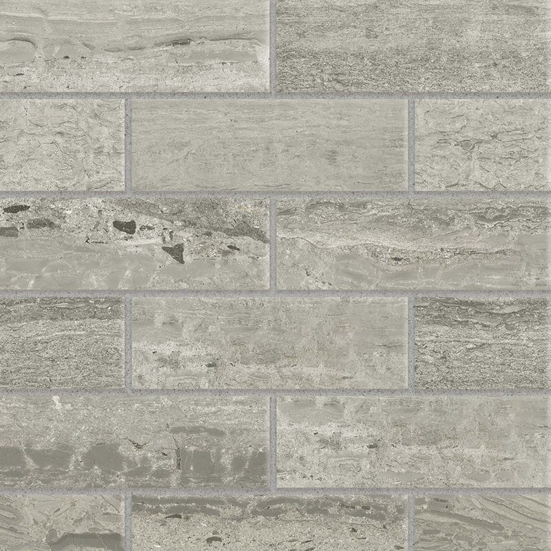 2" x 6" Porcelain Mosaic Tile, Travertino Grigio